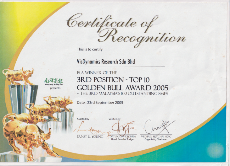 3rd Runner Up For Golden Bull Awards 2005